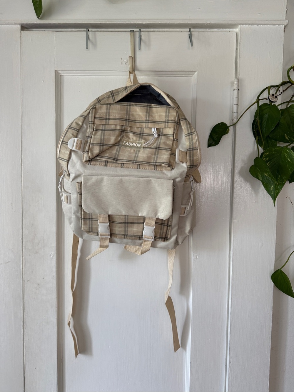 Beige Plaid FASHION Backpack